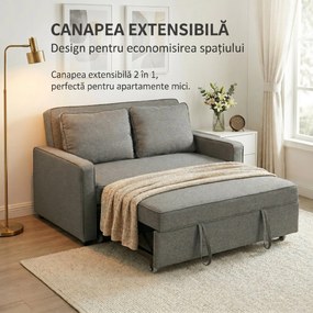HOMCOM 3 în 1 Canapea Extensibilă 2 Locuri cu Spătar Reglabil pe 3 Poziții, 2 Perne, Material Textil Tip In Gri | Aosom Romania
