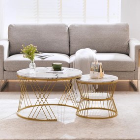 Set modern de măsuțe nesting, 2 piese, 70x70x45 cm/45x45x40 cm, Alb