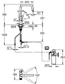 GROHE 30596000 - Baterie pentru chiuvetă BLUE PURE cu funcție de filtrare, crom lucios