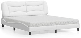vidaXL Pat cu saltea, alb, 180x200 cm, piele ecologică