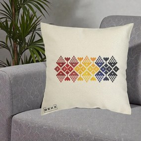 Perna Personalizata Motiv Tricolor Romanesc Broderie, 40x40 cm, Ecru, Husa Detasabila, Perna Inclusa, BEKZ®