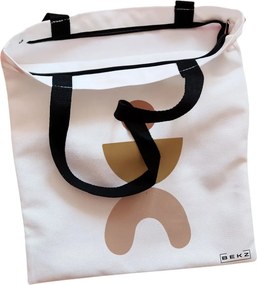 Sacosa de Panza pentru Cumparaturi, Geanta Tote, model Geometric Art, Cu fermoar, 38x34.5 cm, Alba, BEKZ®