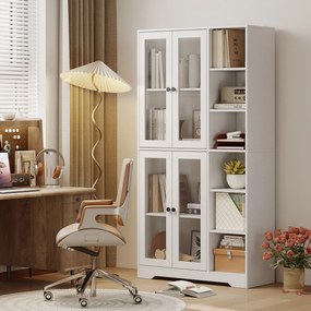 HOMCOM Dulap de bucătărie cu uși din sticlă, rafturi, polițe deschise, 172 cm înălțime, MDF, Alb | Aosom Romania