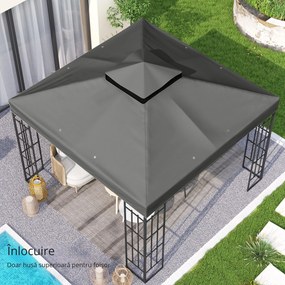Outsunny Husă de schimb pentru pavilion 3 x 3 m, prelată de schimb pentru pavilion cu orificii de scurgere a apei, UPF30+, protecție solară, gri închis | Aosom Romania