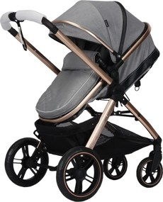 Carucior nou nascuti 2 in 1 NOVOKIDS™ X2000 series, Cu geanta bebe, Cadru Aluminiu Gold, Amortizoare, Roti din cauciuc plin AVE, Landou, Spatar