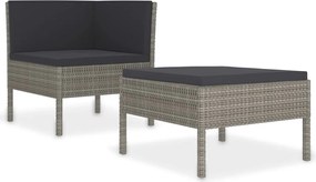vidaXL Set mobilier de grădină cu perne, 2 piese, gri, poliratan