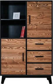 Dulăpior lemn masiv Timeless 3 Sertare 2 Uși + Nișă Negru, 100 × 45 × 150 cm