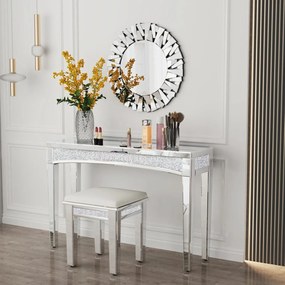 MAOG4 - Masa toaleta oglinda, masuta consola, 120 cm, cosmetica machiaj, vanity birou, Argintiu