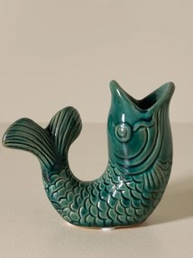 Set 2 suporturi pentru lumanari din ceramica, verde inchis, "Fish"