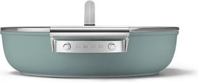 Oală puțin adâncă cu capac Smeg DPF2812EGM, 28 cm, 4,3 l, acoperire ceramică antiaderentă, potrivită pentru cuptor până la 250 °C, fără PFAS, compatibilă cu plitele cu inducție, verde smarald