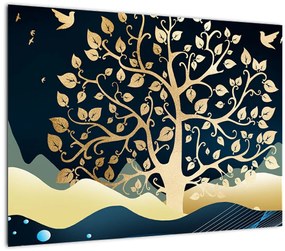 Tablou pe sticlă cu copac auriu (70x50 cm)