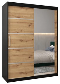 Dulap de haine 150 cm cu oglindă Verika 2 150 (negru + stejar artisan). 1064203