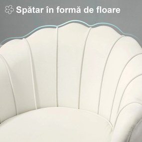 HOMCOM Fotoliu Vintage Crem din Catifea pentru Dormitor Sufragerie sau Birou Design Retro Elegant | Aosom Romania