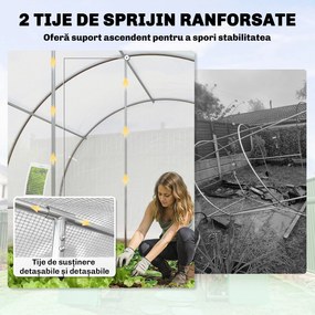 Outsunny Seră de Grădină Tip Tunel 4x3x2 m cu 2 Bare Detașabile, Uși Rulabile și Ferestre cu Plasă, Seră pentru Grădină de Legume și Flori, Structură din Oțel Zincat și Acoperire PE, Alb | Aosom Romania