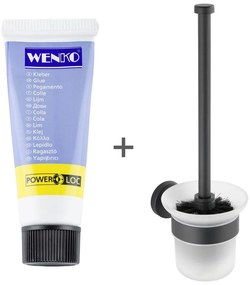Perie de WC negru-mat autoadezivă din sticlă Bosio – Wenko