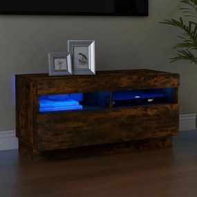vidaXL Comodă TV cu lumini LED, stejar fumuriu, 80x35x40 cm