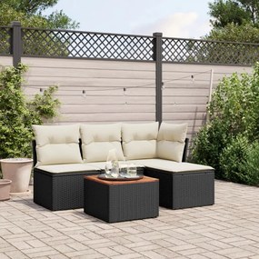 3255923 vidaXL Set mobilier de grădină cu perne, 5 piese, negru, poliratan