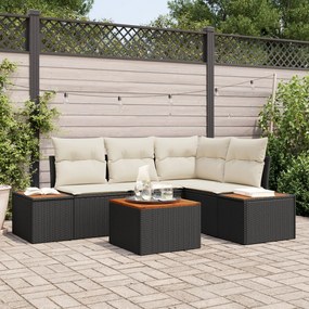 vidaXL Set canapea de grădină 5 piese cu perne Negru Poliratan Acacia