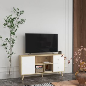 HOMCOM Mobilier TV pentru televizor de până la 114,3 cm picioare din lemn masiv stil scandinav 3 nișe 1 dulap 120 x 30 x 60 cm | Aosom Romania