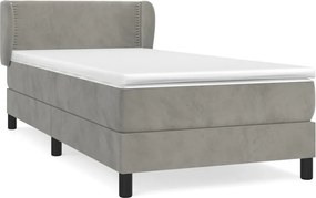 vidaXL Pat box spring cu saltea, gri deschis, 90x200 cm, catifea
