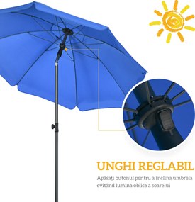 Outsunny Umbrelă de Soare pentru Plajă cu Tetieră care se Înclină la 45° și Design în 2 Secțiuni, Ø180x209 cm, Albastru | Aosom Romania