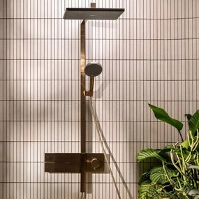 Coloana de dus cu baterie termostatata Hansgrohe Raindance Alive Q para cu 3 functii finisaj bronz periat