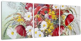 Tablou - Vază cu flori sălbatice (cu ceas) (90x30 cm)