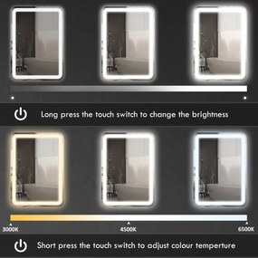 kleankin Oglinda pentru baie cu lumini LED, 70 x 50 cm | Aosom Romania