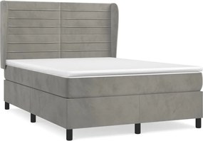 vidaXL Pat box spring cu saltea, gri deschis, 140x190 cm, catifea