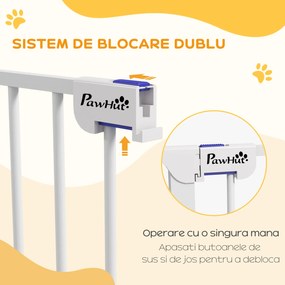 PawHut Poartă pentru Câini cu 3 Panouri și Sistem Dublu de Închidere, Barieră pentru Câini pentru Scări, Uși, Holuri, 206x90 cm, Alb | Aosom Romania