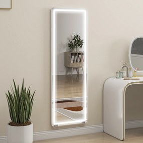 HOMCOM Oglindă de Corp Întreg cu LED, 150x50 cm, Iluminare în 3 Culori, de Podea, Sprijinită sau Montată pe Perete, Transparentă | Aosom Romania