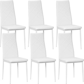 HOMCOM Set 6 Scaune de Sufragerie Tapițate cu Spătar Înalt, Tălpi Antiderapante și Picioare din Oțel, 41x50x97 cm, Alb | Aosom Romania