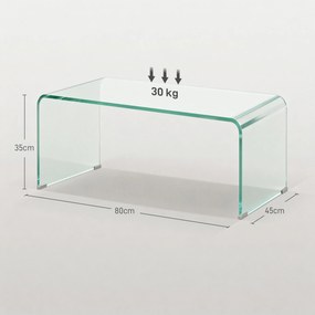 HOMCOM Măsuță din Sticlă Temperată Modernă pentru Living cu Design Monobloc, 80 x 45 x 35 cm, Transparent | Aosom Romania
