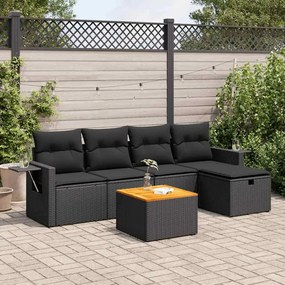 3325807 vidaXL Set mobilier de grădină cu perne, 6 piese, negru, poliratan