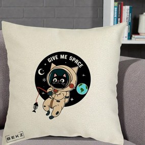 Perna decorativa Give Me Space Pisica Astronaut, 40x40 cm cu Umplutura, Ecru, BEKZ
