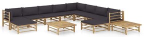 vidaXL Set mobilier de grădină cu perne gri închis, 12 piese, bambus
