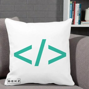 Perna Personalizata Cod HTML Turcoaz, 40x40 cm, Alba Mata, Husa Detasabila, Perna Inclusa, BEKZ®