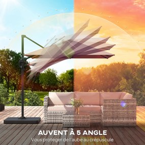 Outsunny Parasol cu braț lateral pătrat parasol de grădină exterior bază și plăci de umplere stâlp aluminiu protecție UV50+2,4x2,4m kaki | Aosom Romania