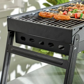 Outsunny Grătar la cărbuni de lemn pliabil portabil Grătar BBQ pe picioare cu tava de cărbuni detasabila 74L x 30l x 37H cm | Aosom Romania