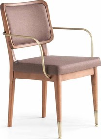 Scaun lemn masiv nuc Angelo Brațe Auriu/ Set 2 buc, 57 × 62 × 88 cm