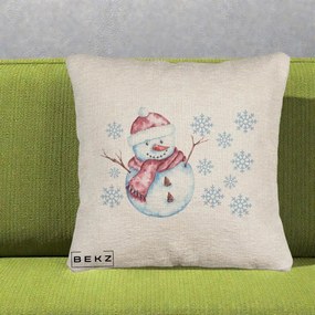 Perna Decorativa Om de Zapada Rosu cu Fulgi, 40x40 cm, Bej Canapea, Husa Detasabila, Perna Inclusa, BEKZ®