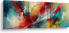 Tablou – Abstracție cu roșu (cu ceas) (90x30 cm)