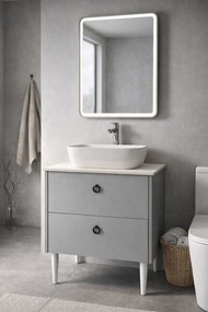Mobilier Siena BC2451 60 cm, gri prafuit, oglinda cu LED, lavoar ceramic, blat compozit inclus, MDF total