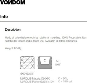 Ghiveci plante, flori design decorativ modern pentru amenajari interioare si exterioare, MARQUIS PLANTER 47081R Vondom