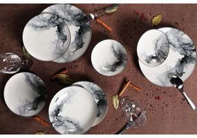 Set de veselă, 24 piese, alb/negru, porțelan