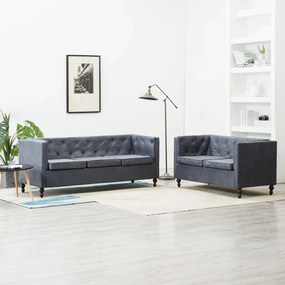 275630 vidaXL Set canapele Chesterfield, 2 piese, gri, tapițerie țesătură