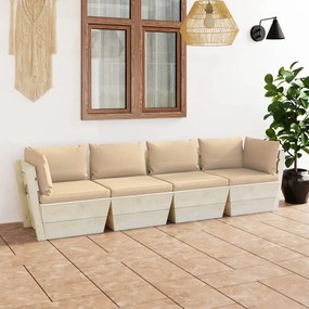 Canapea gradina 4 locuri din paleti, cu perne, lemn de molid