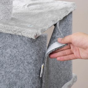 PawHut Copac de zgâriat, două căsuțe, două platforme, bilă de joacă, coș pentru odihnă, protecție anti-răsturnare, sisal, gri, 60 x 40 x 142 cm | Aosom Romania