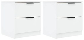811215 vidaXL Noptiere, 2 buc., alb, lemn prelucrat