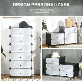 HOMCOM Mobilier pentru incaltaminte modular, 6 cuburi 45x35x17cm din plastic PP si otel, alb | Aosom Romania